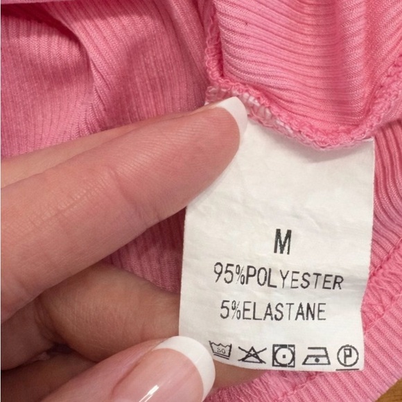 Pink Ribbed Ruched Rhinestone Crop Top Size M Y2K Coquette - Picture 3 of 4